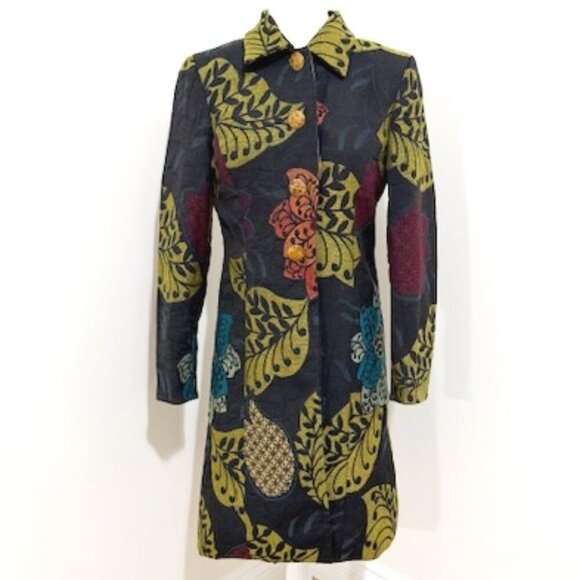 Vintage Floral Embroidered Tapestry Long Jacket Coat Long Sleeves Boho Size 6 - Picture 3 of 9